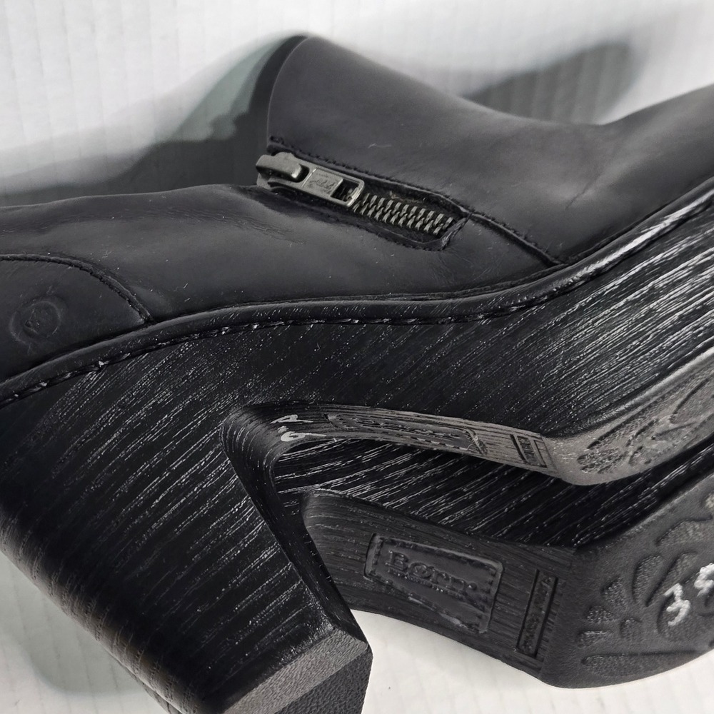 Born Black Leather Platform Booties Double Side Zip Block Heel 6 - Picture 10 of 13